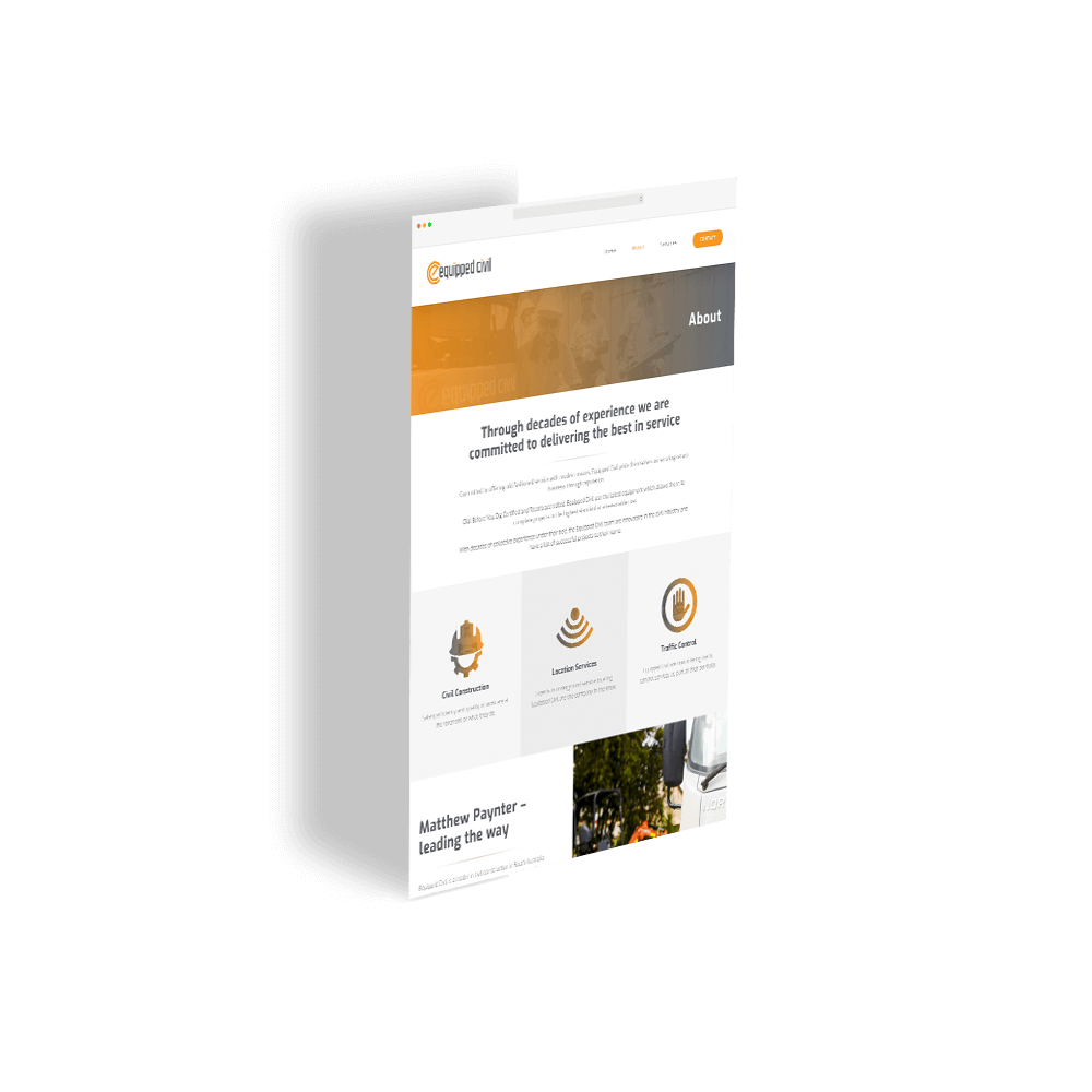 Icon Web Design Adelaide. Image of an Equipped Civil web page standing vertically.