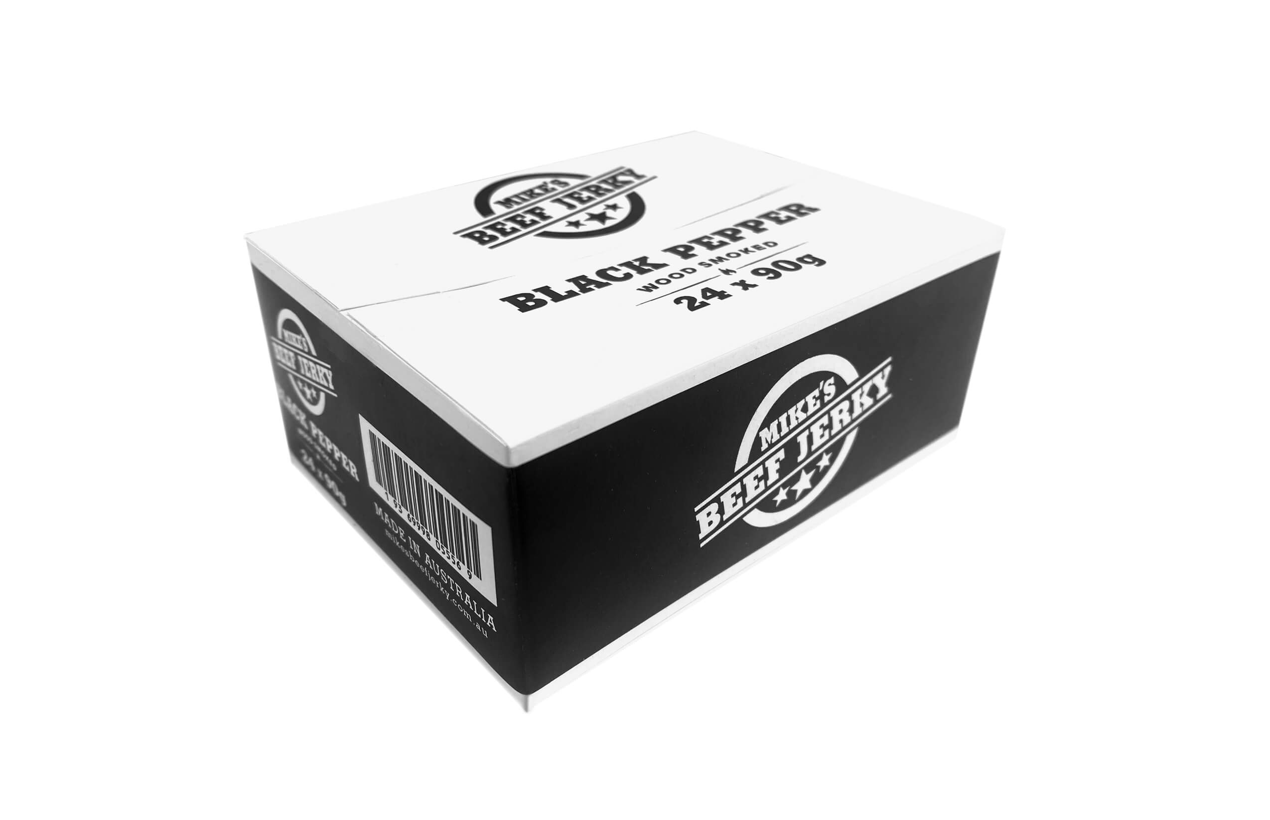 Icon Web Design Adelaide. Image of Mike's Beef Jerky black & white outer carton.