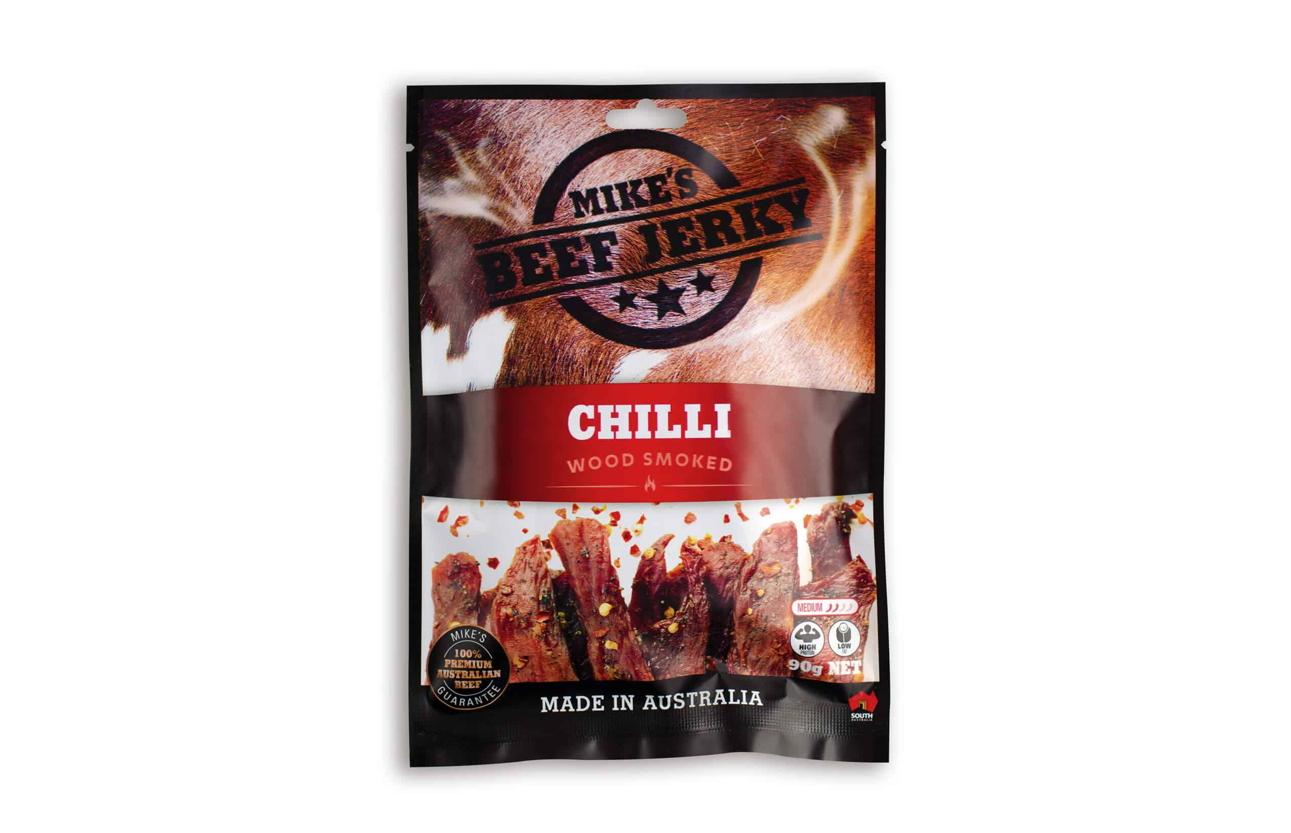 Icon Web Design Adelaide. Image of Mike's Beef Jerky Chilli pack.