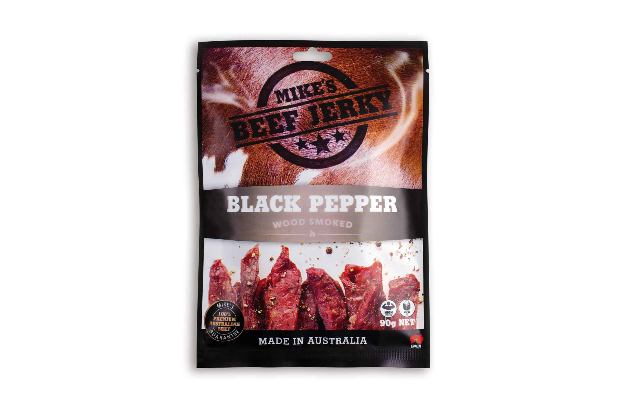 Icon Web Design Adelaide. Image of Mike's Beef jerky Black Pepper pack.