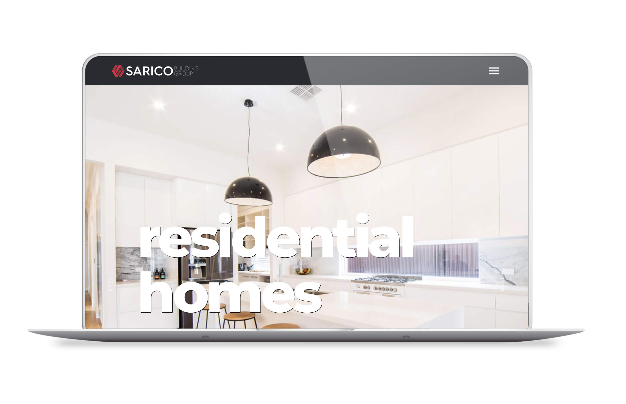 Icon Web Design Adelaide. Image of a Sarico Building Group web page displayed on a laptop.