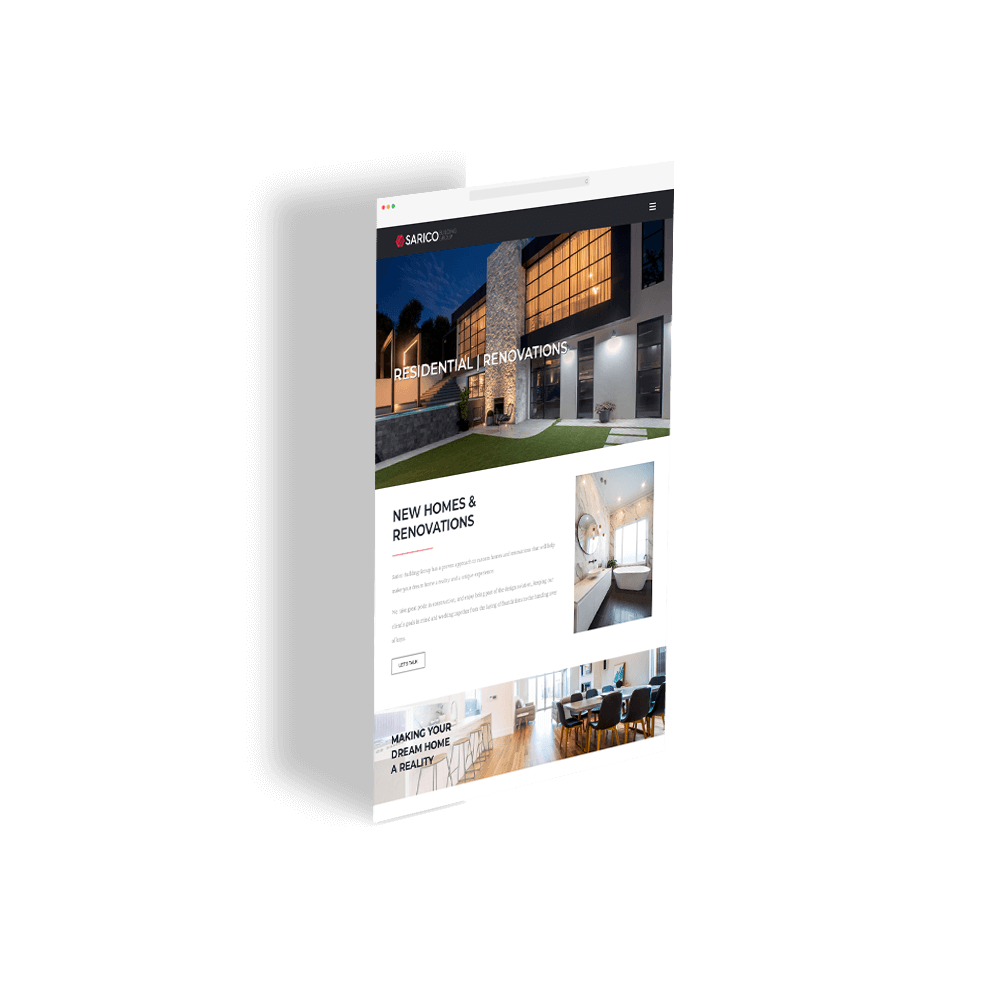 Icon Web Design Adelaide. Image of a Sarico Building Group web page standing vertically.