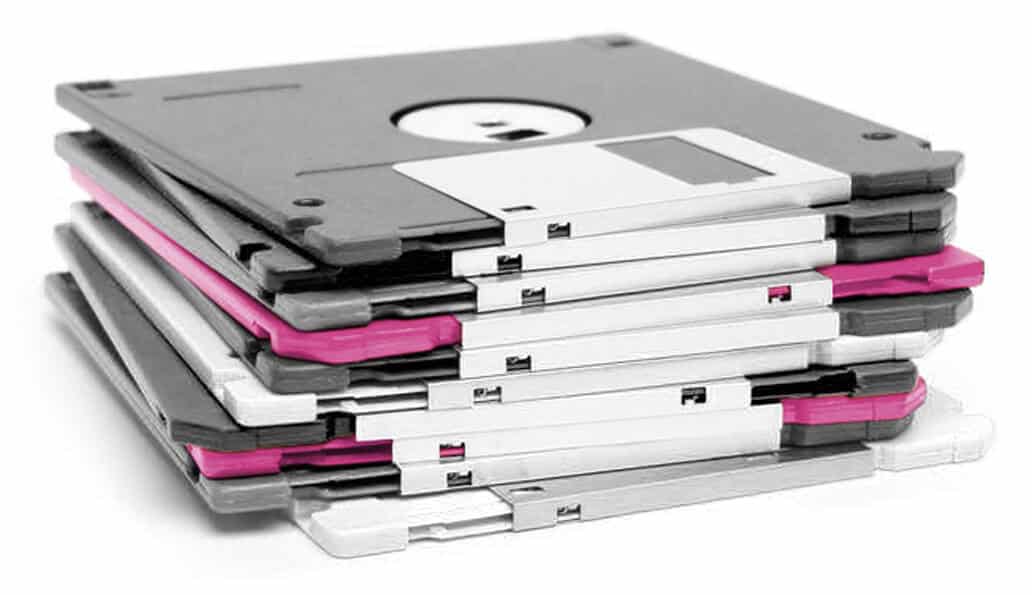 Icon Web Design Adelaide About page image of a stack of 10 old floppy disks