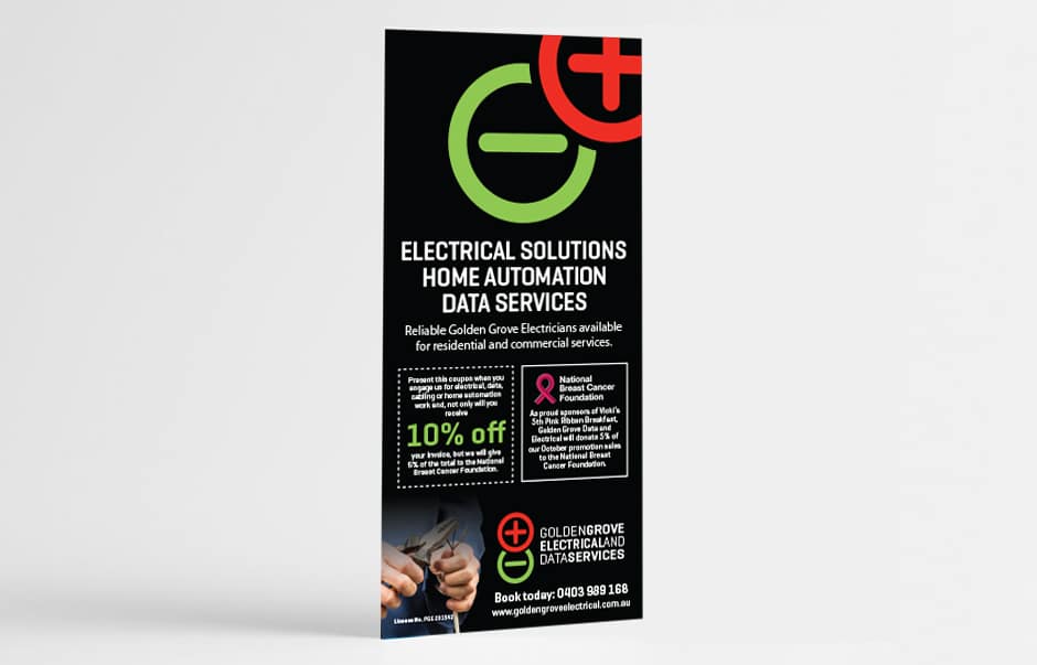 Icon Graphic Design - Brochure Design Adelaide image of a Golden Grove Electrical and Data Services DL brochure.