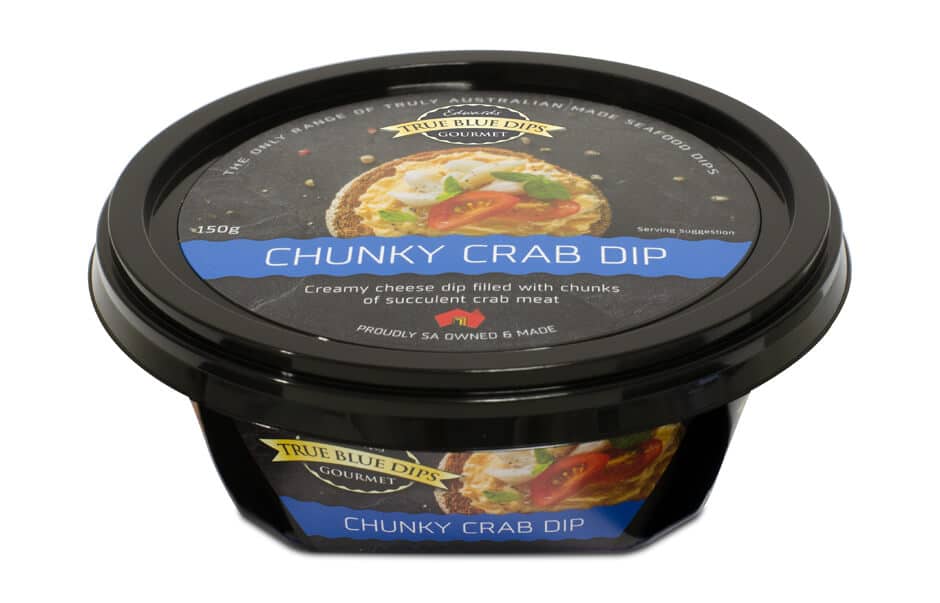 Icon Graphic Design - Label and packaging design Adelaide image of True Blue Dips Chunky Crab Dip tub.
