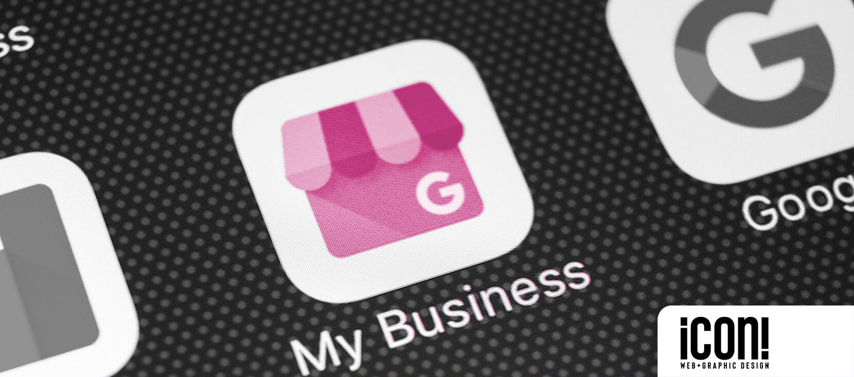 Icon Graphic Design Adelaide Blog - What is Google my Business, image of Google my Business icon on a mobile phone screen.