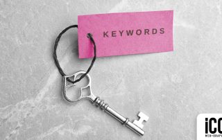 Icon Graphic Design Adelaide blog image of an old fasion key with a pink tag with the words 'keywords' on it in black text.